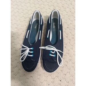 Keds Womens Navy Canvas Boat Shoes Plaid Heel Teal Accents WF36789M Size 9